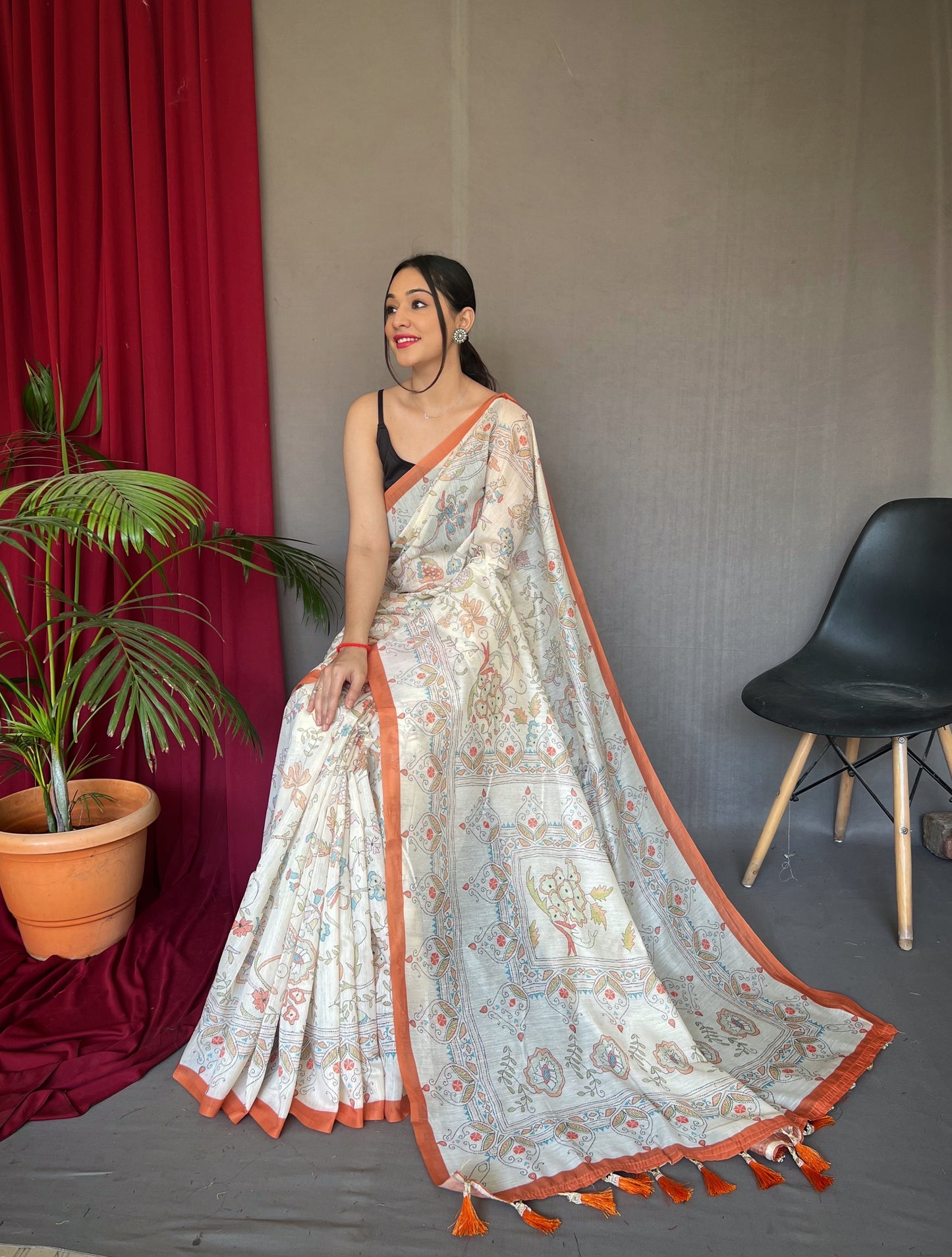 Orange Pure malai cotton saree