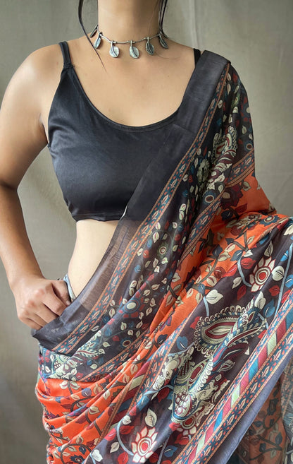 Orange Soft Cotton Kalamkari Print