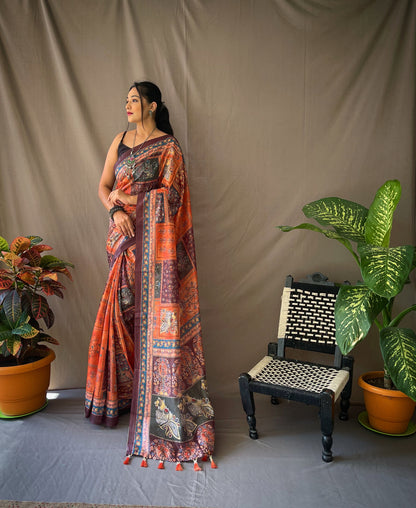 Orange Soft Cotton Kalamkari Prints