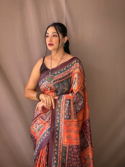 Orange Soft Cotton Kalamkari Prints