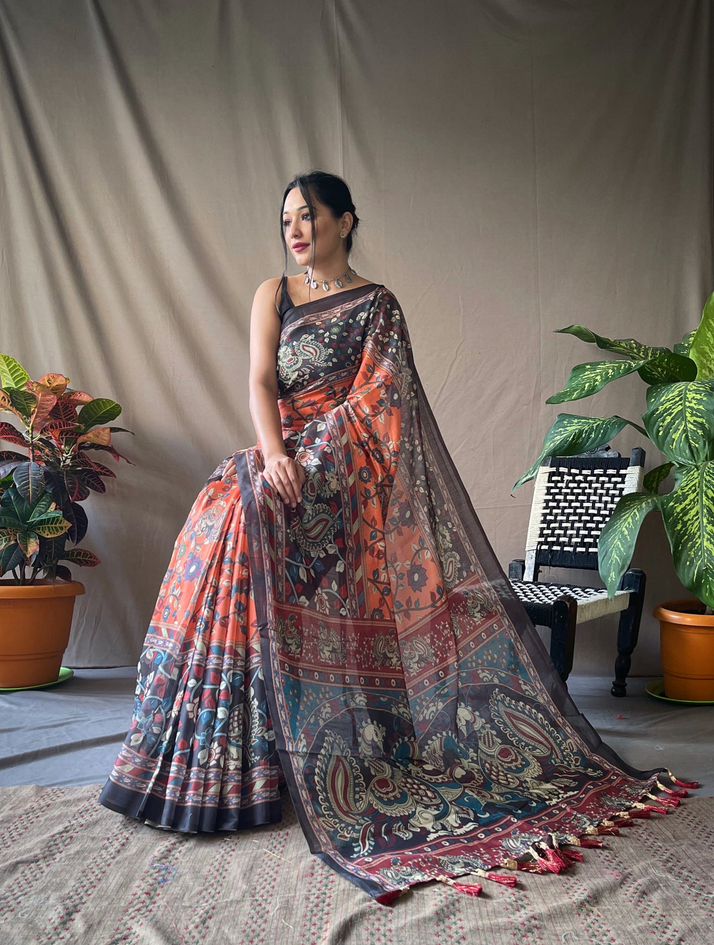 Orange Soft Cotton Kalamkari Print