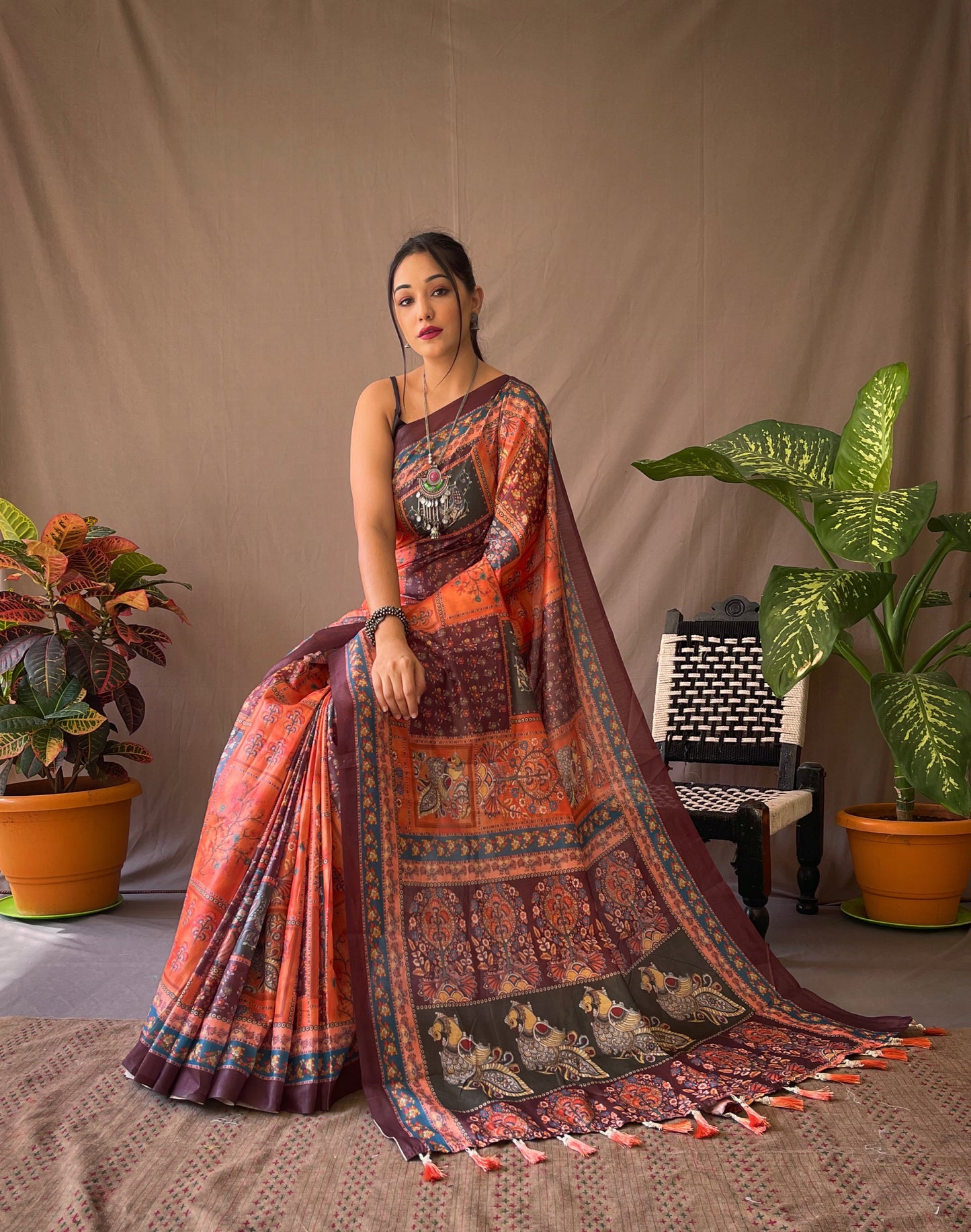 Orange Soft Cotton Kalamkari Prints