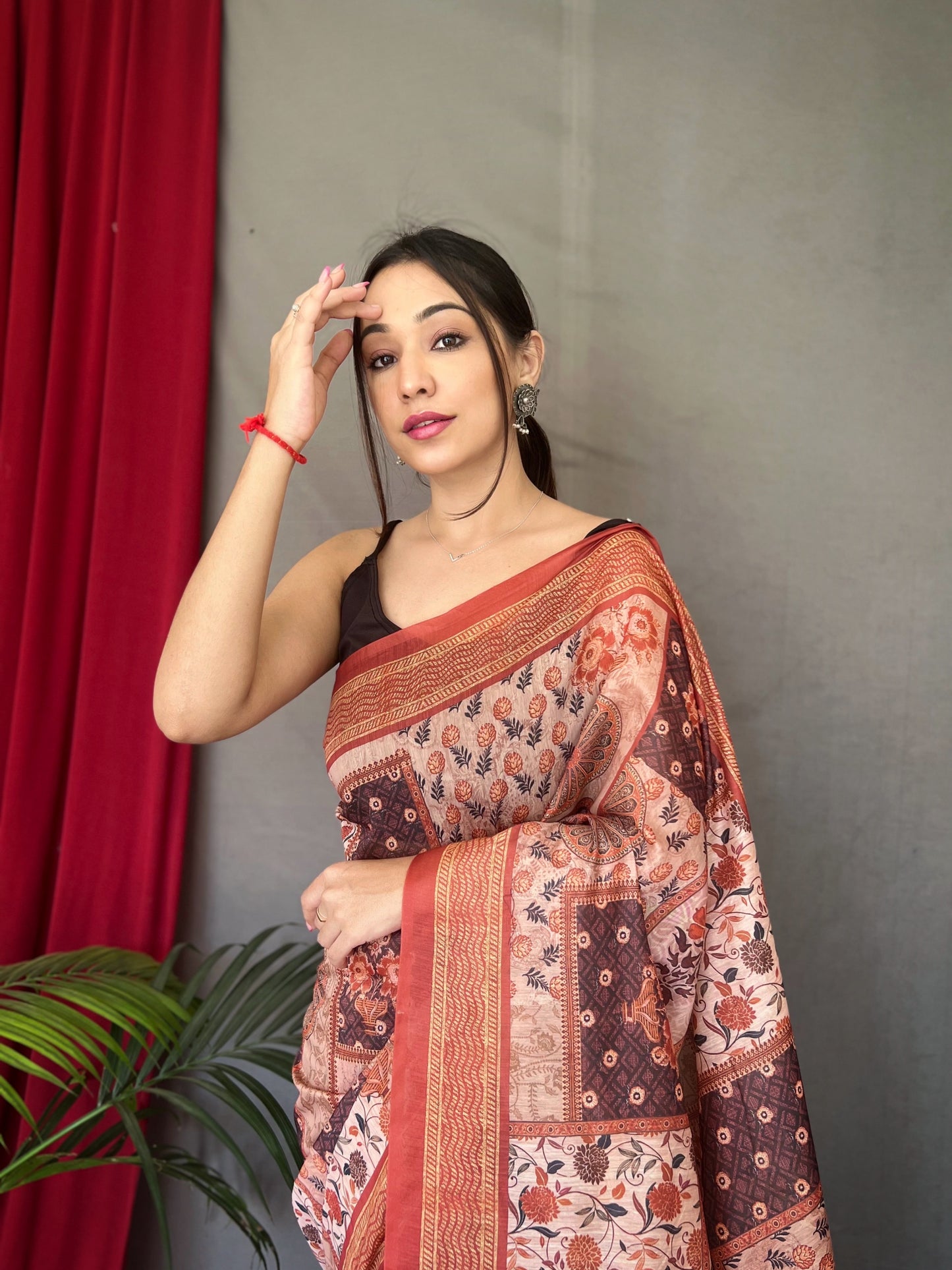 peach chkra Beautiful Cotton Sarees