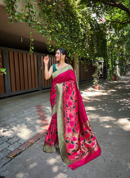 Pink Pure banarasi paithani silk saree