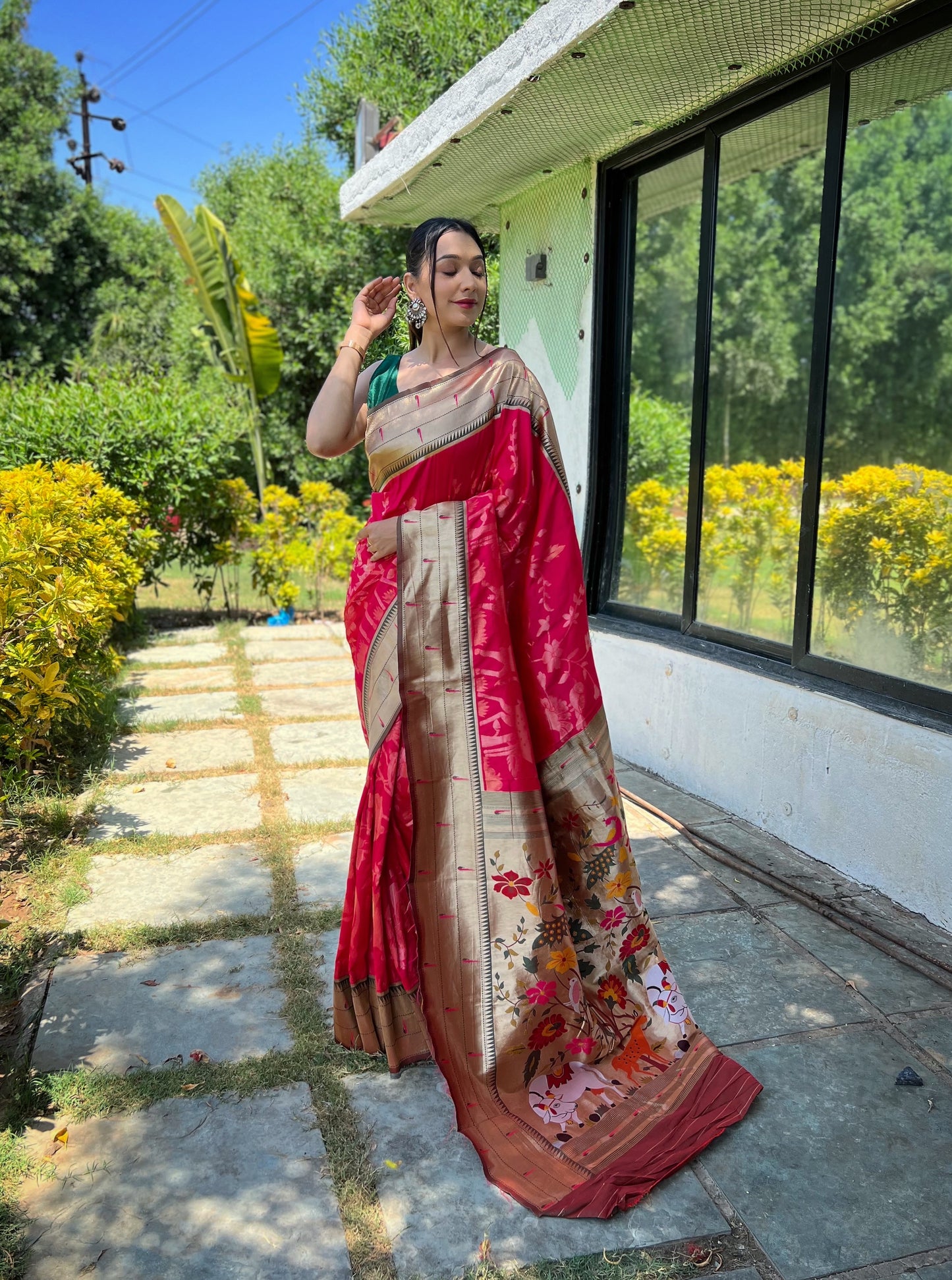 Pink Pure soft paithani silk saree