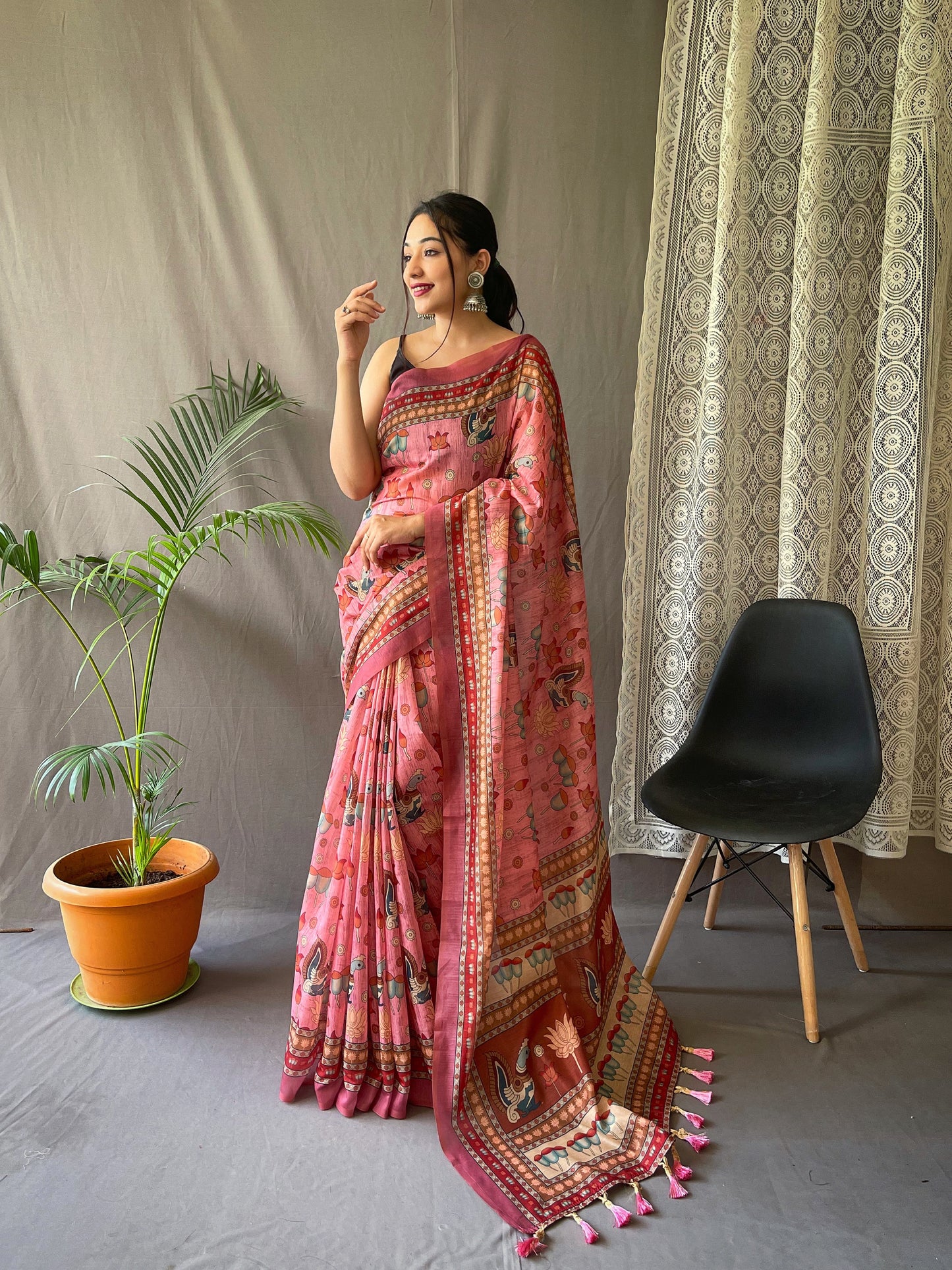 PINK PURE MALAI COTTON SAREE