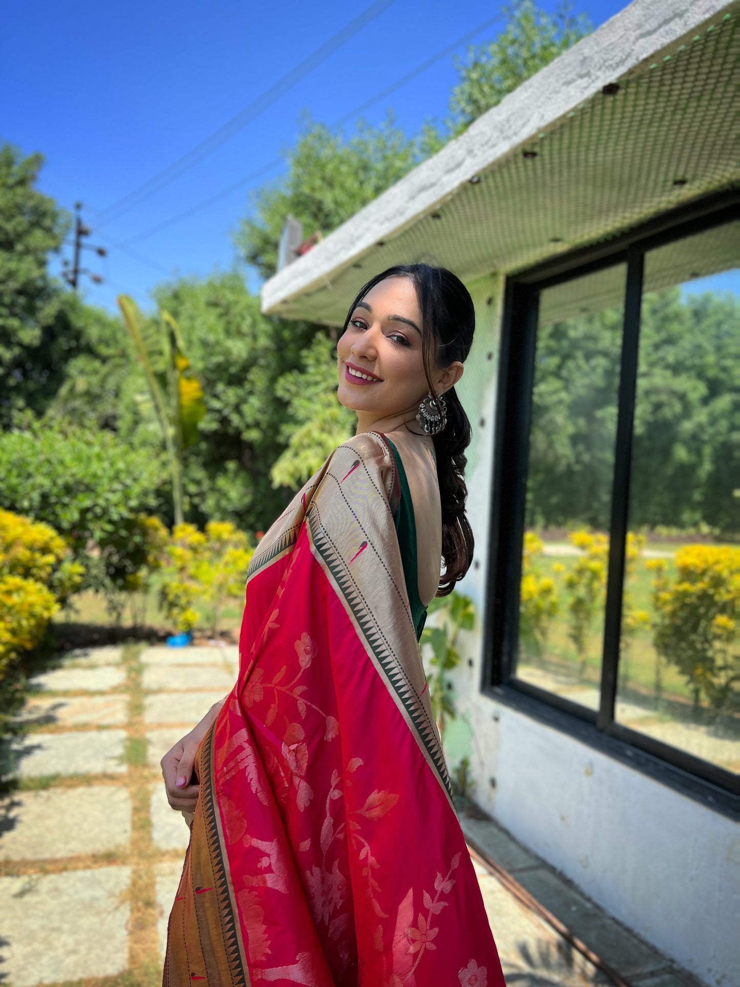 Pink Pure soft paithani silk saree