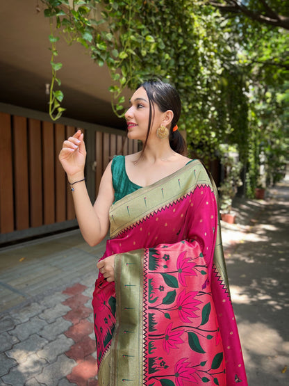 Pink Pure banarasi paithani silk saree