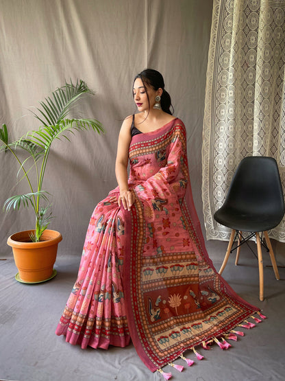 PINK PURE MALAI COTTON SAREE