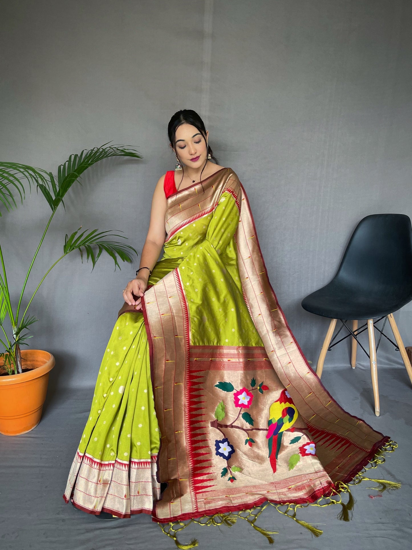 Pista PURE PAITHANI SILK SAREE