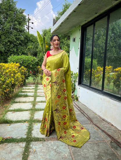 PISTA BEAUTIFULL PURE PAITHANI SILK SAREE