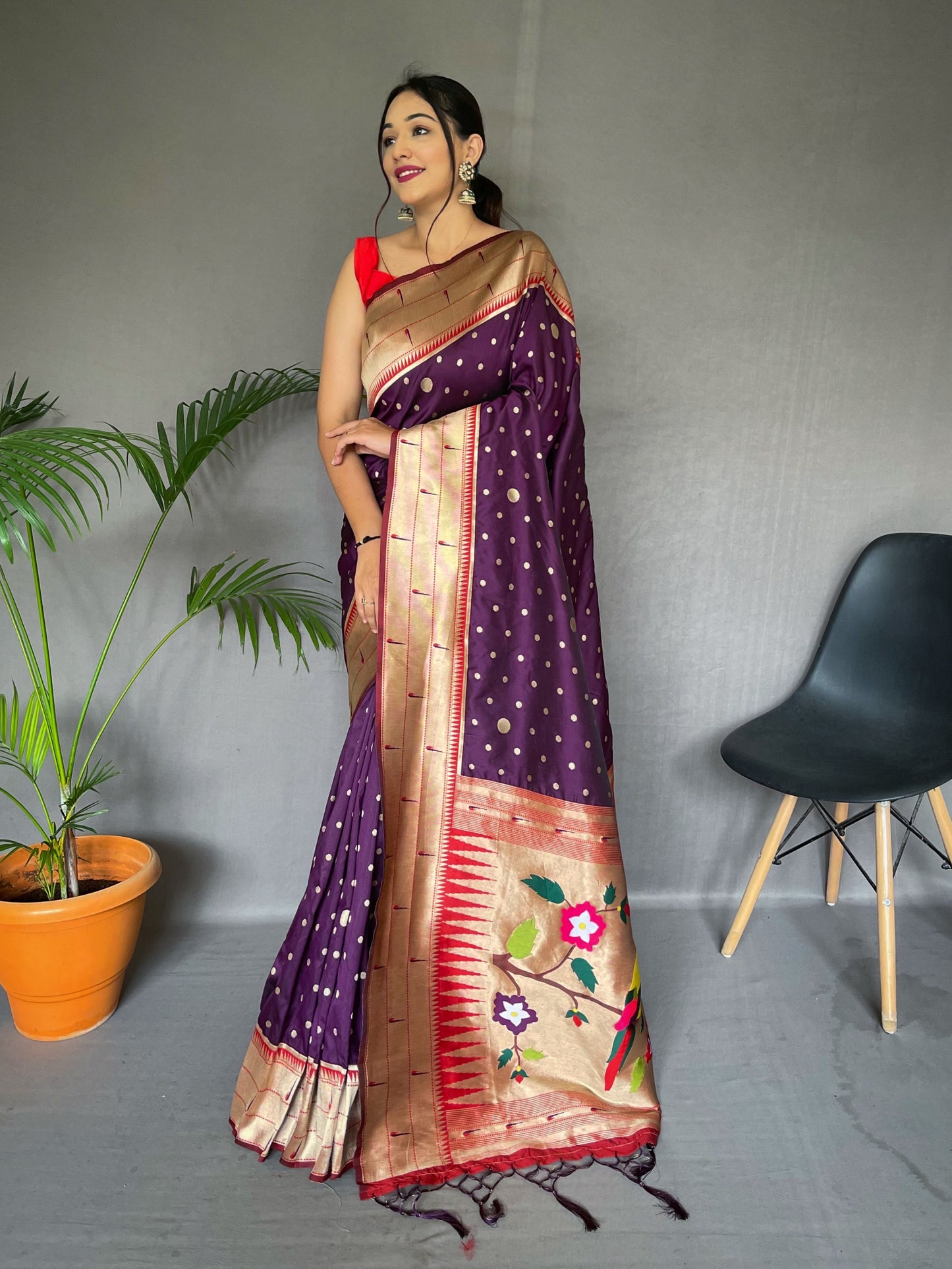 Purple PURE PAITHANI SILK SAREE