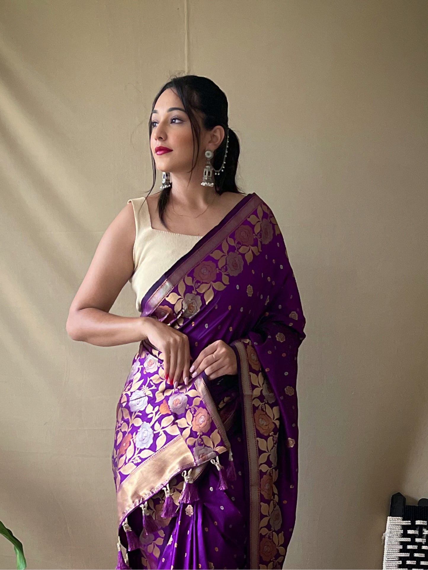 PURPLE SOFT SILK SAREES WITH GOLD ZARI WEAVING