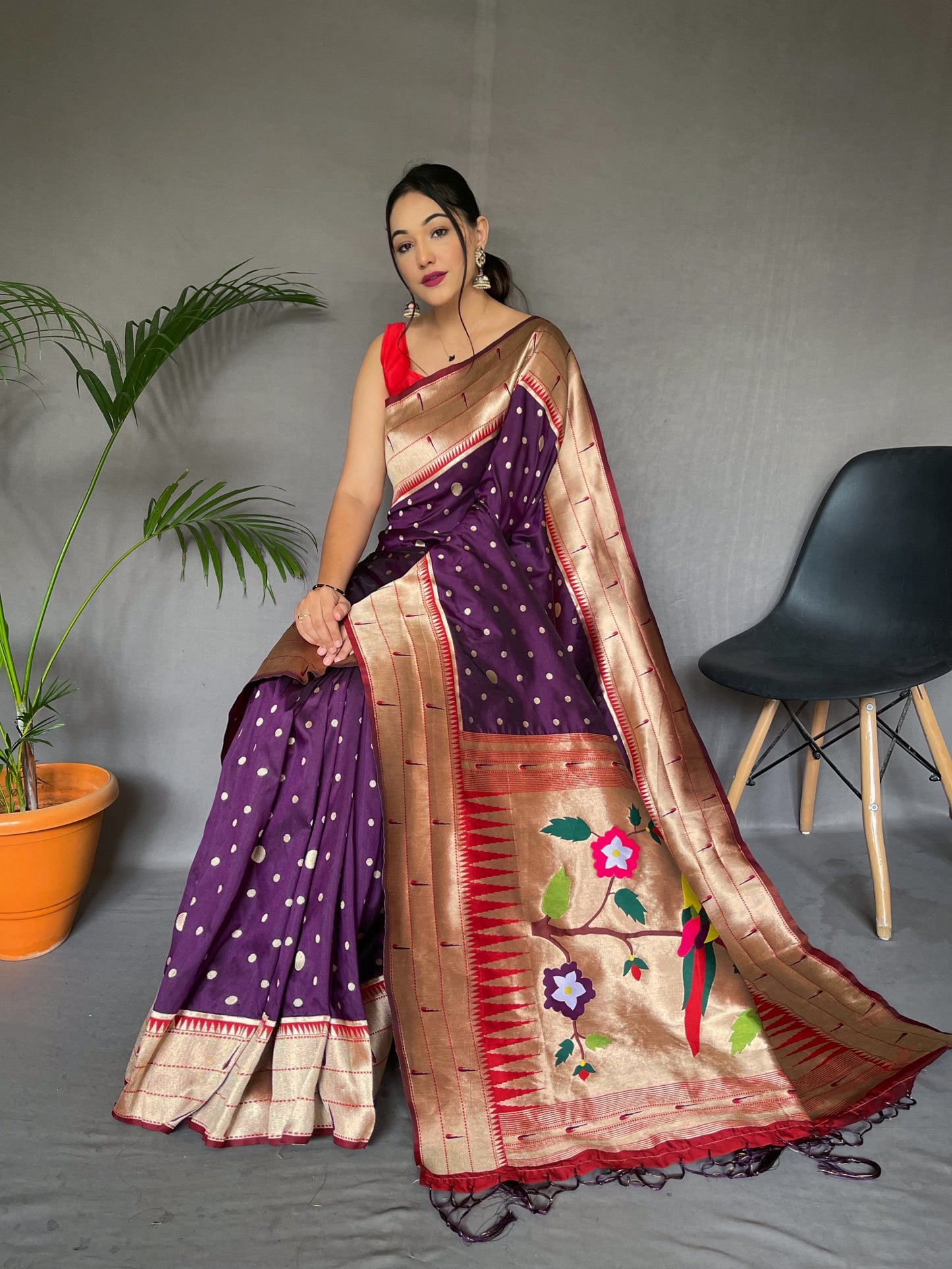 Purple PURE PAITHANI SILK SAREE