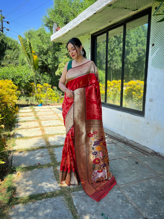 Red Pure soft paithani silk saree