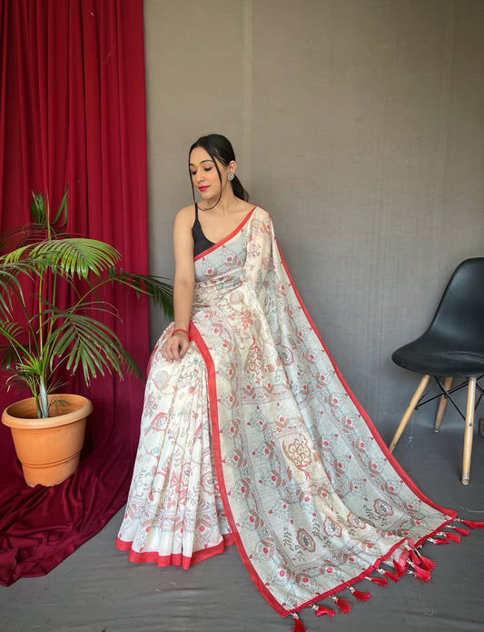 Red Pure malai cotton saree