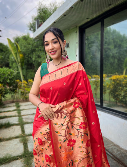 RED BEAUTIFULL PURE PAITHANI SILK SAREE