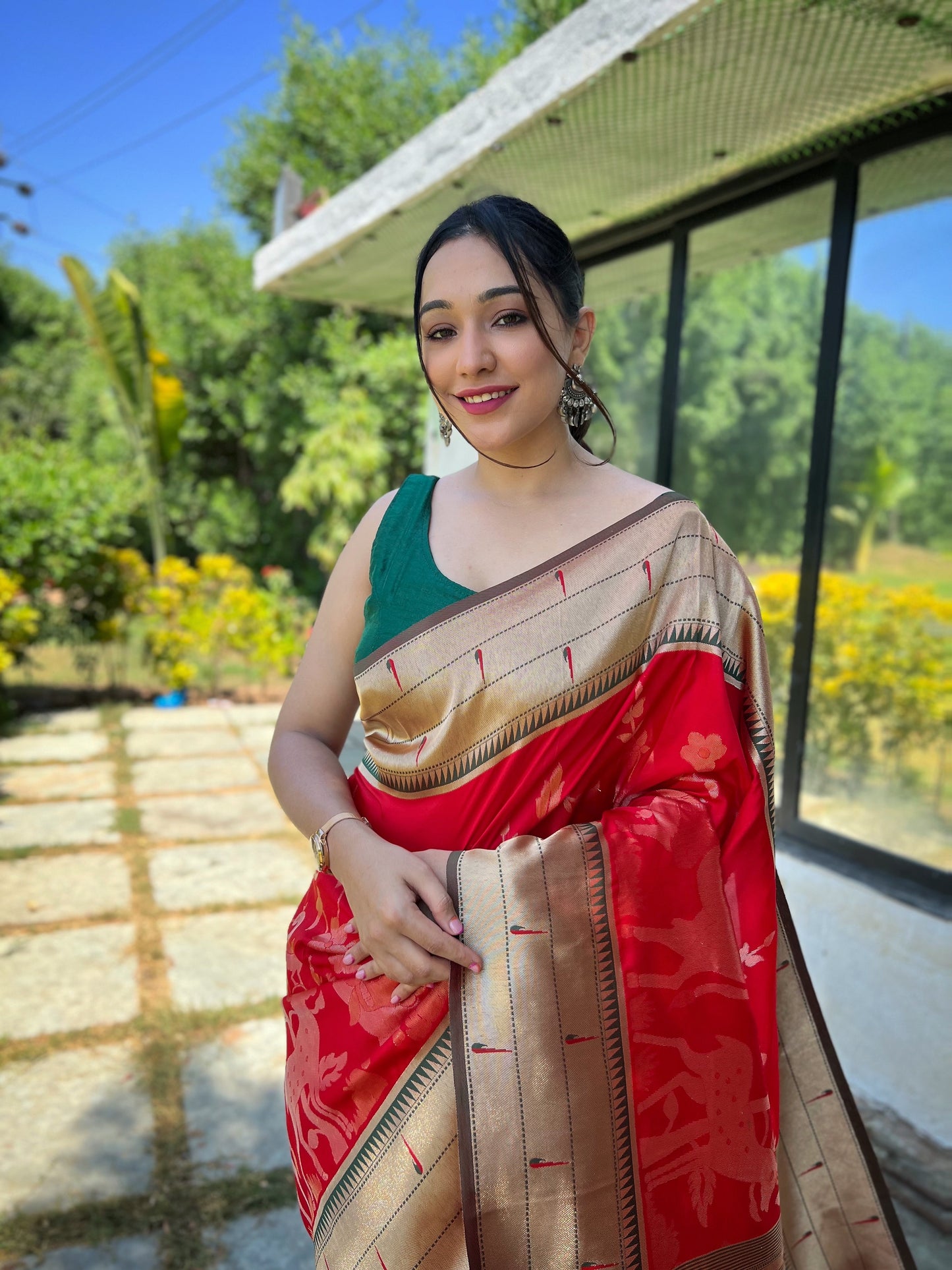 Red Pure soft paithani silk saree