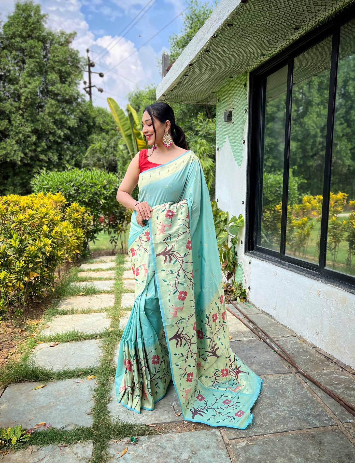 SKY  BEAUTIFULL PURE PAITHANI SILK SAREE