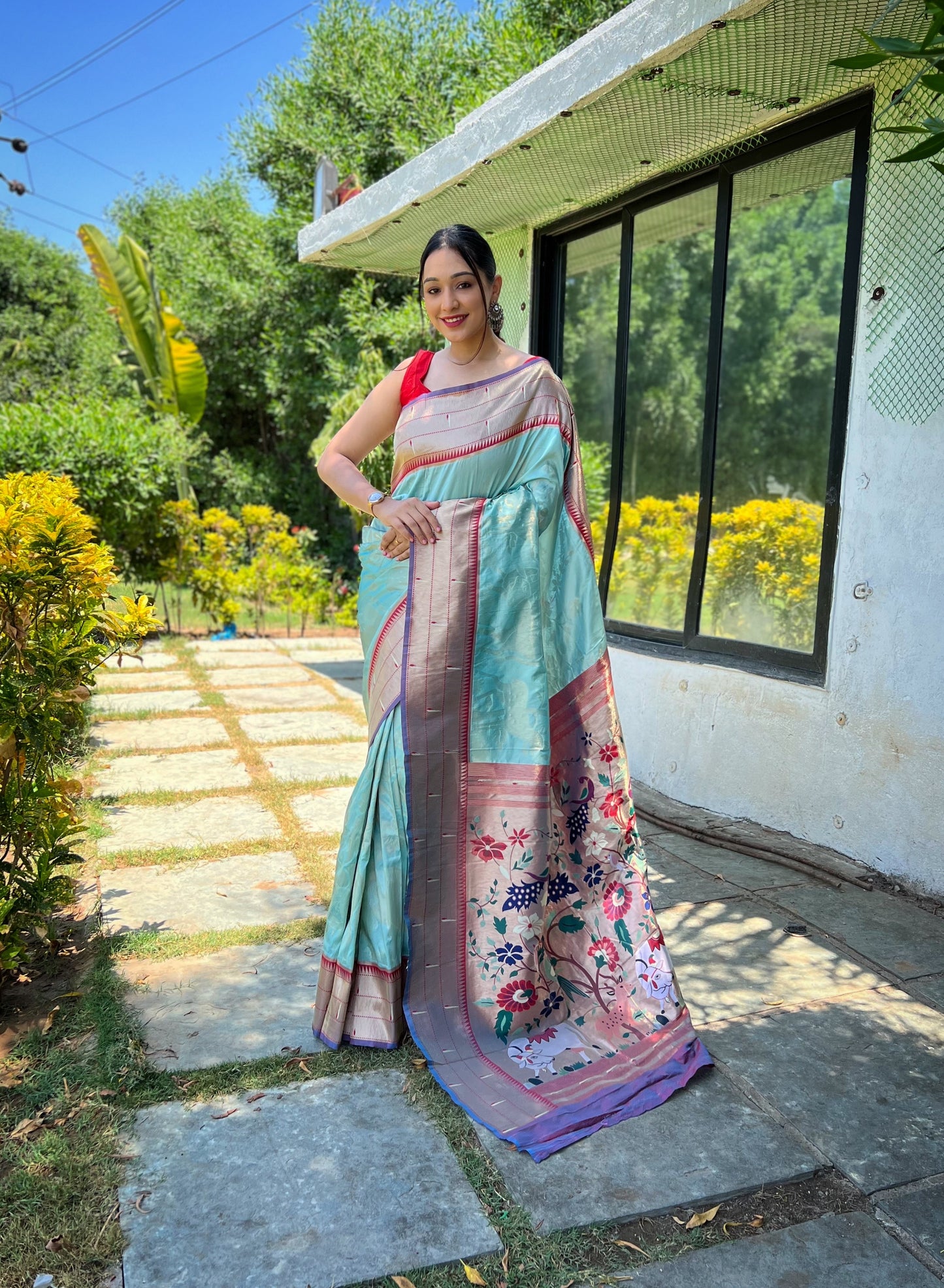 Sky Pure soft paithani silk saree