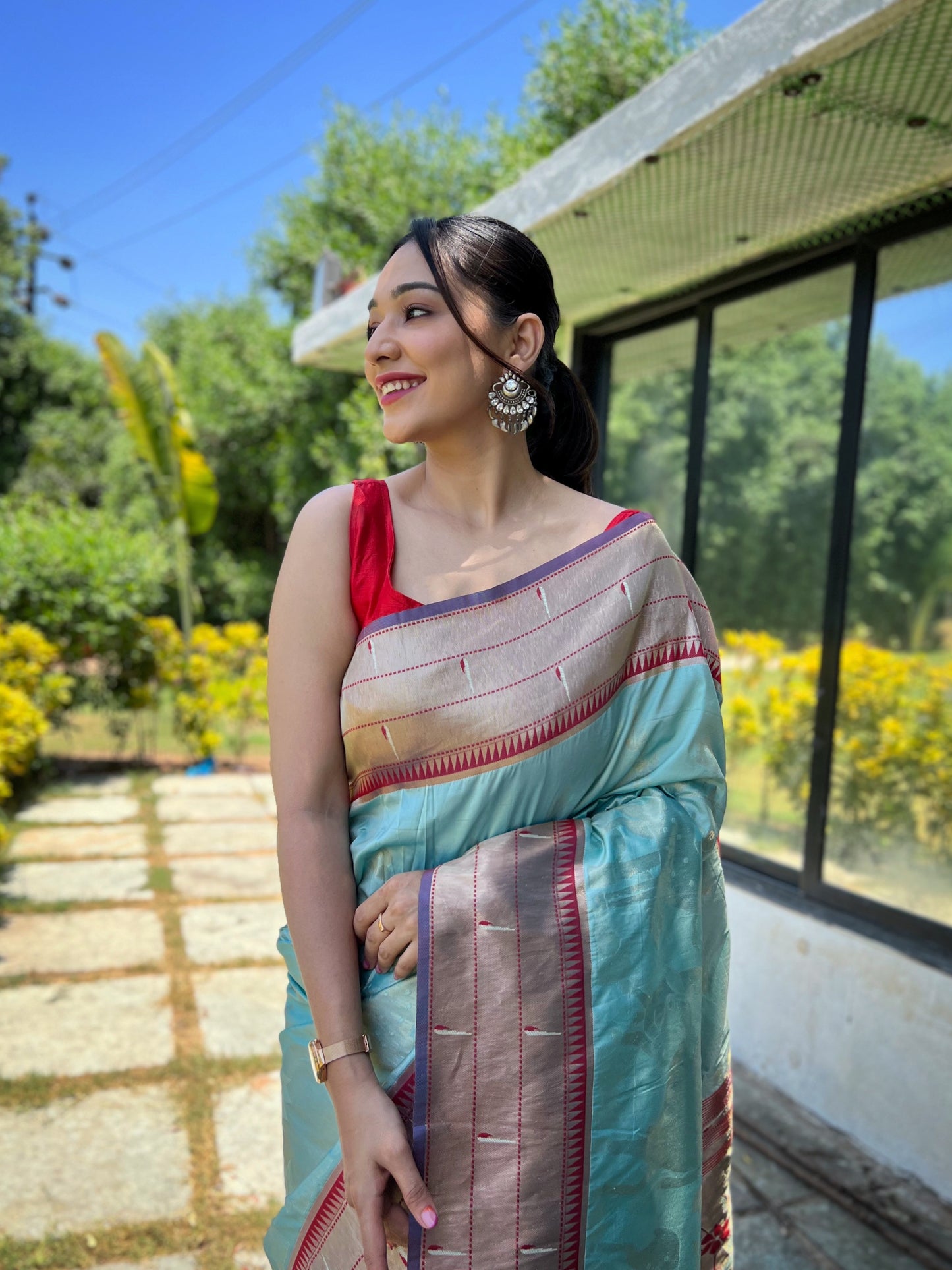 Sky Pure soft paithani silk saree