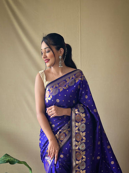 VIOLET SOFT SILK SAREES WITH GOLD ZARI WEAVING