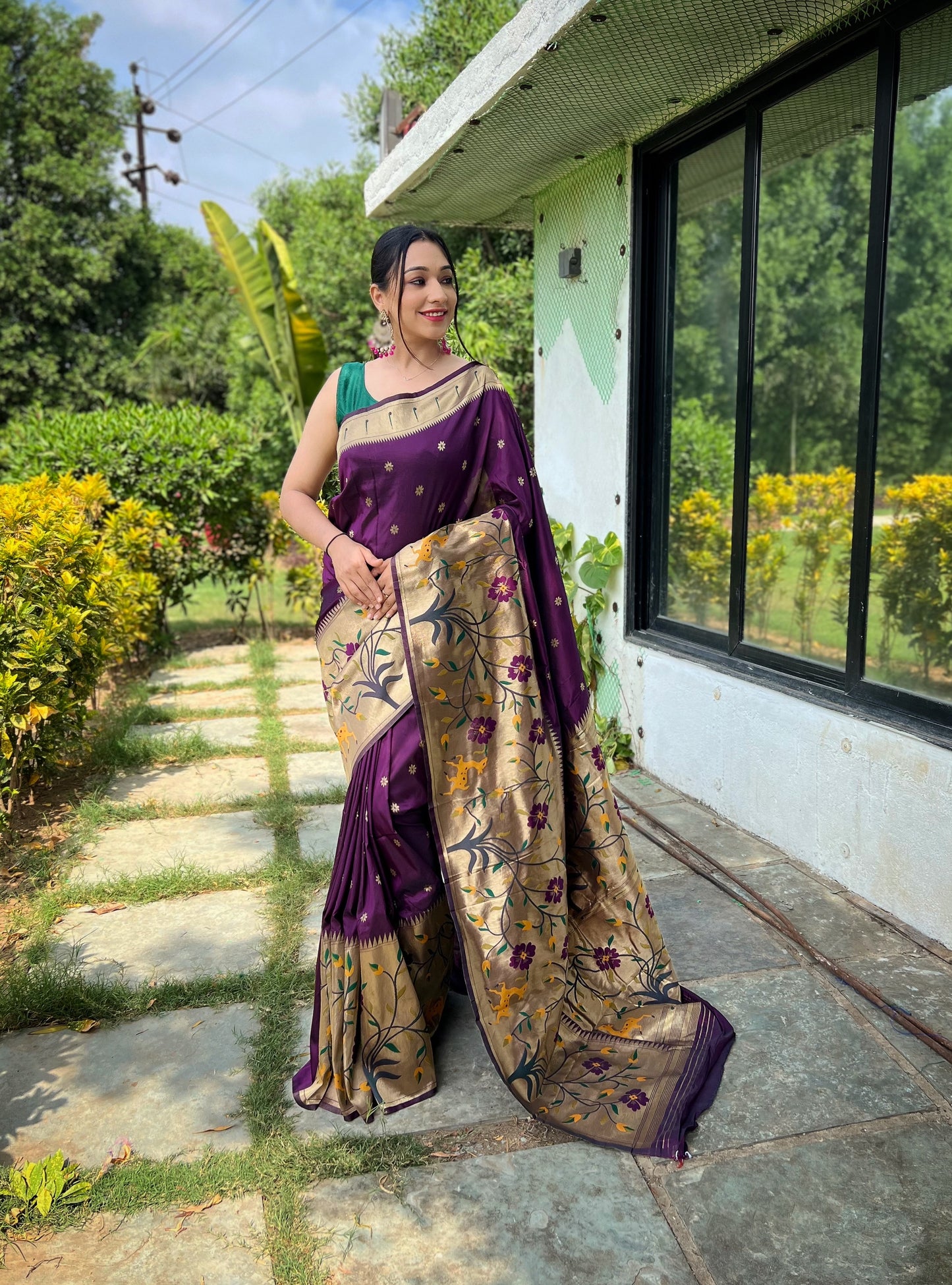 WINE BEAUTIFULL PURE PAITHANI SILK SAREE