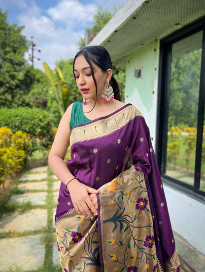 WINE BEAUTIFULL PURE PAITHANI SILK SAREE