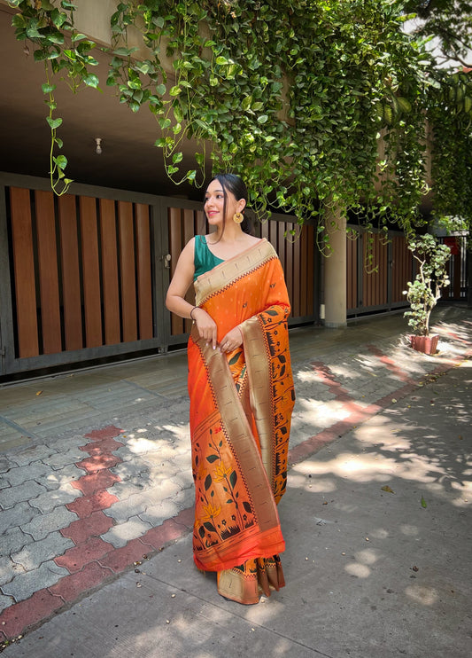 Yellow Pure banarasi paithani silk saree