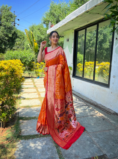 Yellow Pure soft paithani silk saree