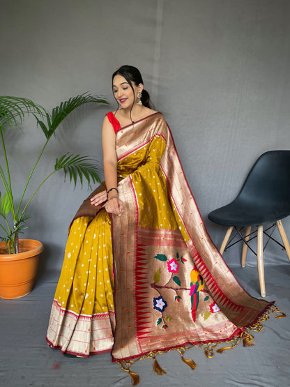 Yellow PURE PAITHANI SILK SAREE