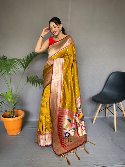 Yellow PURE PAITHANI SILK SAREE