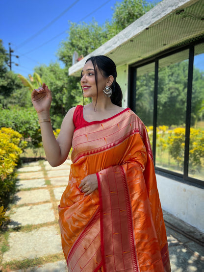 Yellow Pure soft paithani silk saree