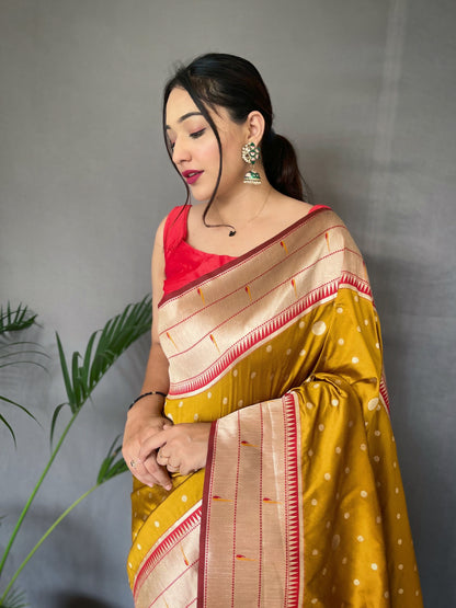 Yellow PURE PAITHANI SILK SAREE