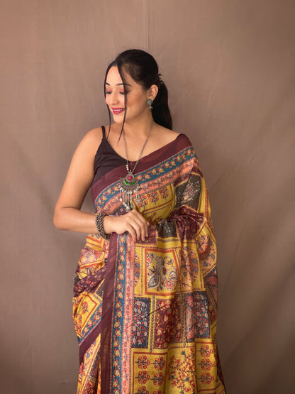 Yellow Soft Cotton Kalamkari Prints